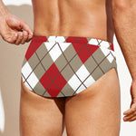 Red White And Beige Argyle Pattern Print Men's Swim Briefs