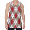 Red White And Beige Argyle Pattern Print Men's Velvet Tank Top