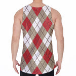Red White And Beige Argyle Pattern Print Men's Velvet Tank Top