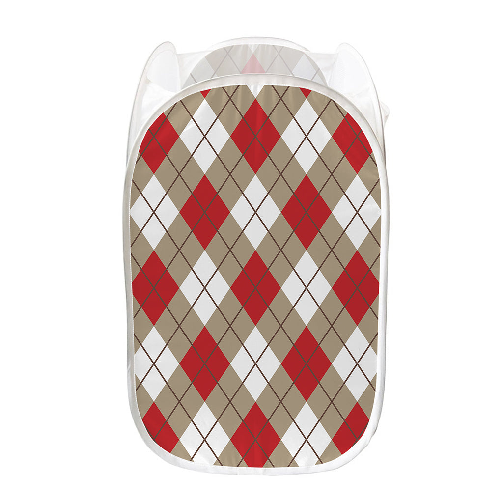 Red White And Beige Argyle Pattern Print Mesh Laundry Hamper