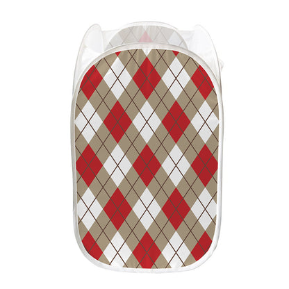 Red White And Beige Argyle Pattern Print Mesh Laundry Hamper