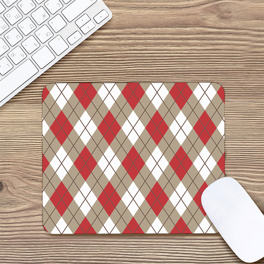 Red White And Beige Argyle Pattern Print Mouse Pad