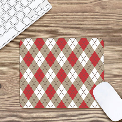 Red White And Beige Argyle Pattern Print Mouse Pad