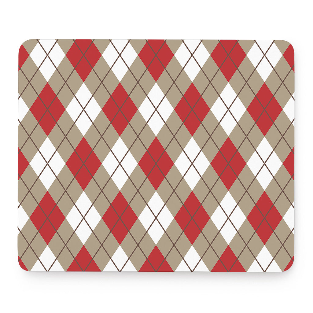 Red White And Beige Argyle Pattern Print Mouse Pad