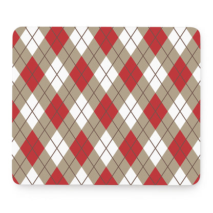 Red White And Beige Argyle Pattern Print Mouse Pad