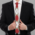 Red White And Beige Argyle Pattern Print Necktie