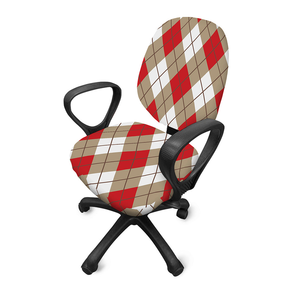 Red White And Beige Argyle Pattern Print Office Chair Cover