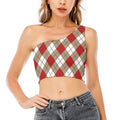 Red White And Beige Argyle Pattern Print One Shoulder Crop Top