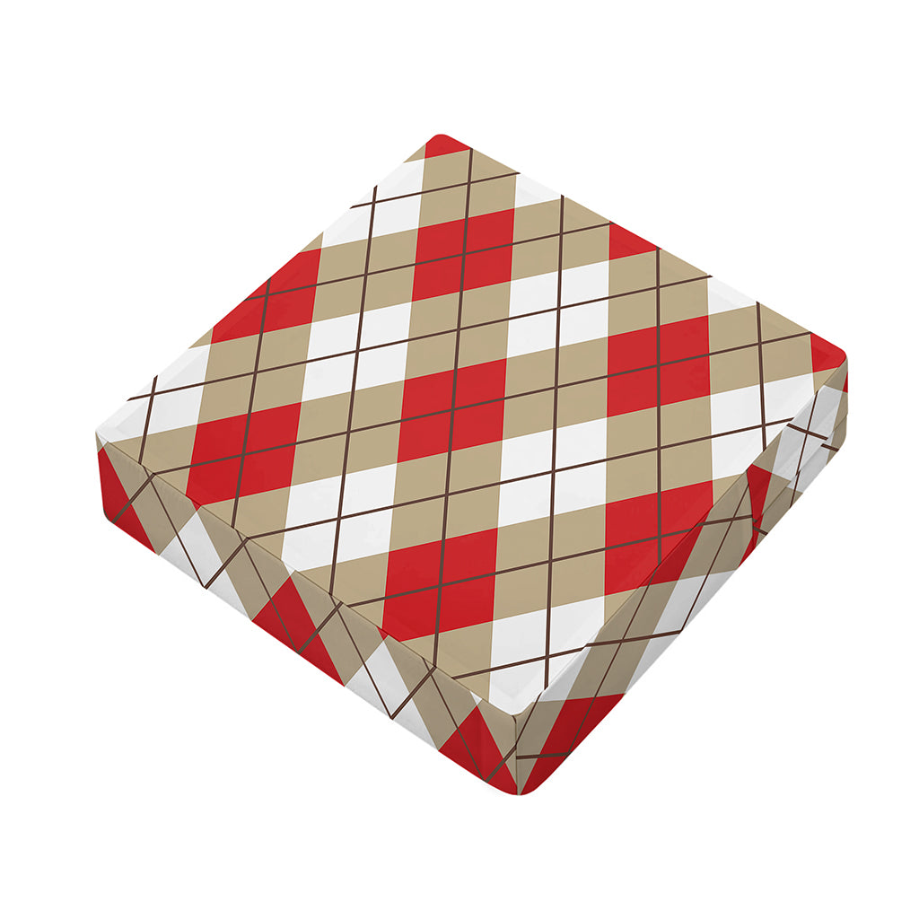 Red White And Beige Argyle Pattern Print Outdoor Seat Cushion Cover