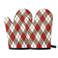 Red White And Beige Argyle Pattern Print Oven Mitts
