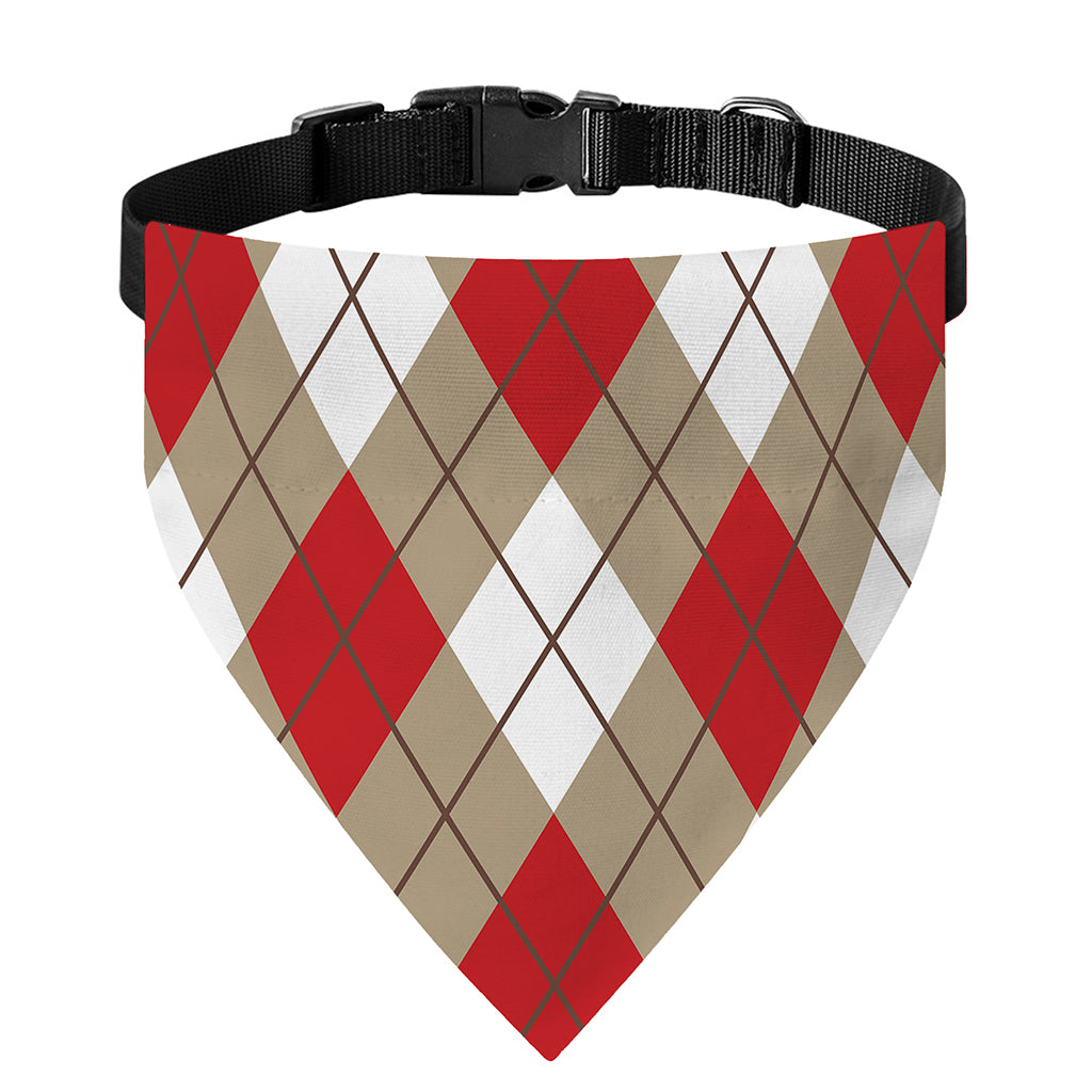 Red White And Beige Argyle Pattern Print Over The Collar Dog Bandana