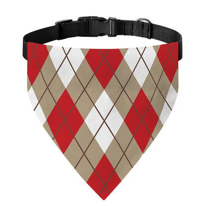 Red White And Beige Argyle Pattern Print Over The Collar Dog Bandana
