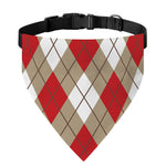 Red White And Beige Argyle Pattern Print Over The Collar Dog Bandana