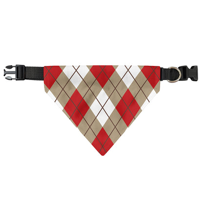 Red White And Beige Argyle Pattern Print Over The Collar Dog Bandana
