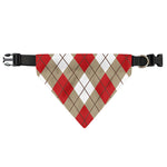 Red White And Beige Argyle Pattern Print Over The Collar Dog Bandana