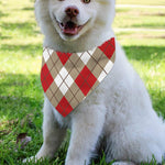 Red White And Beige Argyle Pattern Print Over The Collar Dog Bandana