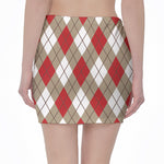 Red White And Beige Argyle Pattern Print Pencil Mini Skirt