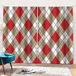 Red White And Beige Argyle Pattern Print Pencil Pleat Curtains