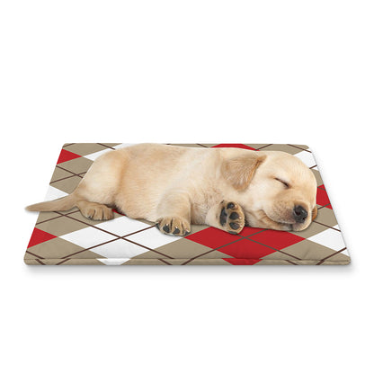 Red White And Beige Argyle Pattern Print Pet Cooling Mat Cover