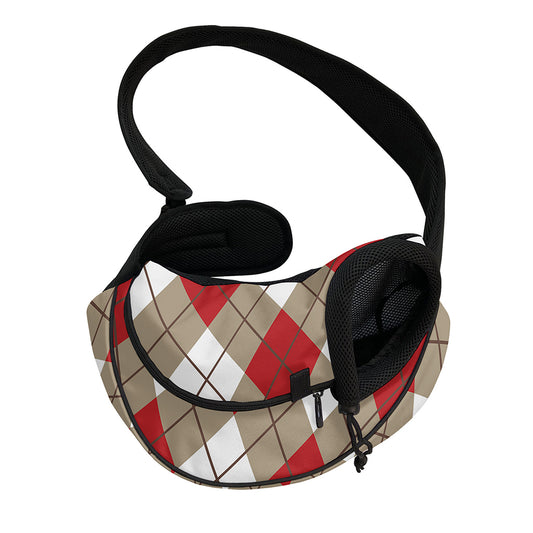 Red White And Beige Argyle Pattern Print Pet Sling Carrier