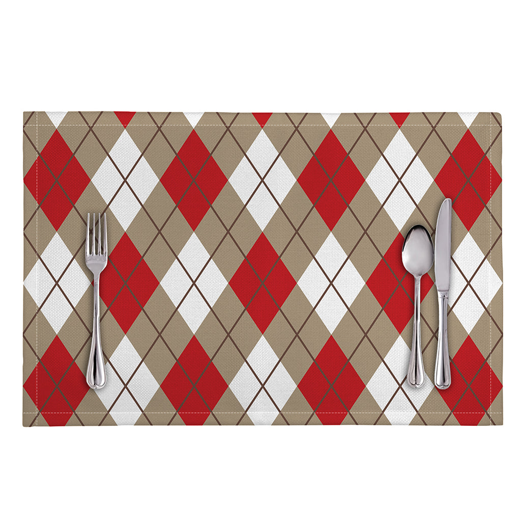 Red White And Beige Argyle Pattern Print Placemat