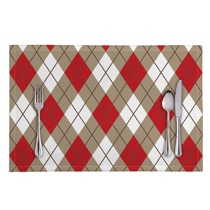 Red White And Beige Argyle Pattern Print Placemat
