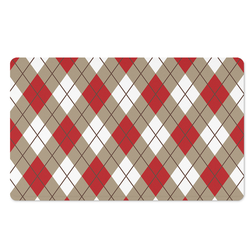 Red White And Beige Argyle Pattern Print Polyester Doormat