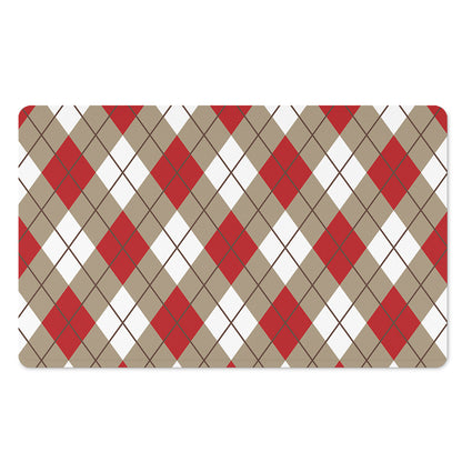 Red White And Beige Argyle Pattern Print Polyester Doormat