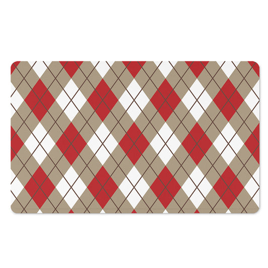 Red White And Beige Argyle Pattern Print Polyester Doormat