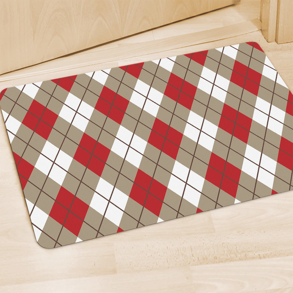 Red White And Beige Argyle Pattern Print Polyester Doormat