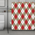 Red White And Beige Argyle Pattern Print Polyester Shower Curtain