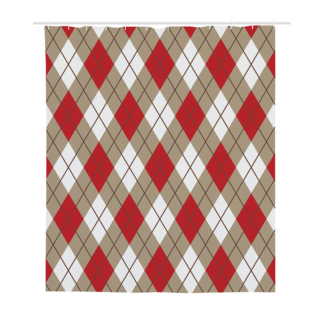 Red White And Beige Argyle Pattern Print Polyester Shower Curtain