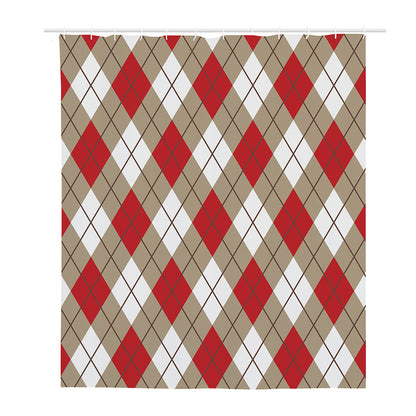 Red White And Beige Argyle Pattern Print Polyester Shower Curtain