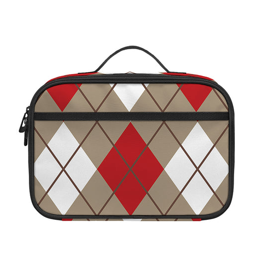 Red White And Beige Argyle Pattern Print Portable Lunch Bag
