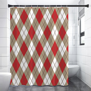 Red White And Beige Argyle Pattern Print Premium Shower Curtain