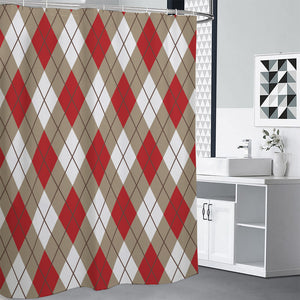 Red White And Beige Argyle Pattern Print Premium Shower Curtain