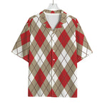 Red White And Beige Argyle Pattern Print Rayon Hawaiian Shirt