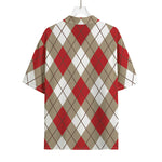 Red White And Beige Argyle Pattern Print Rayon Hawaiian Shirt