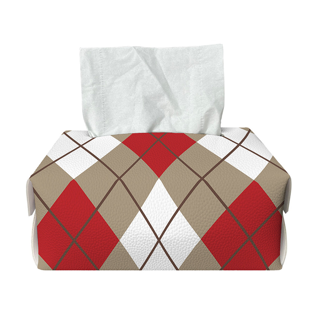 Red White And Beige Argyle Pattern Print Rectangle Tissue Box Cover