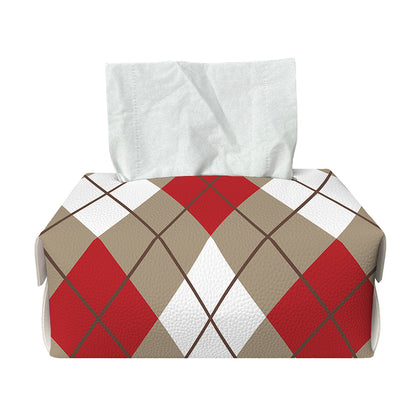 Red White And Beige Argyle Pattern Print Rectangle Tissue Box Cover