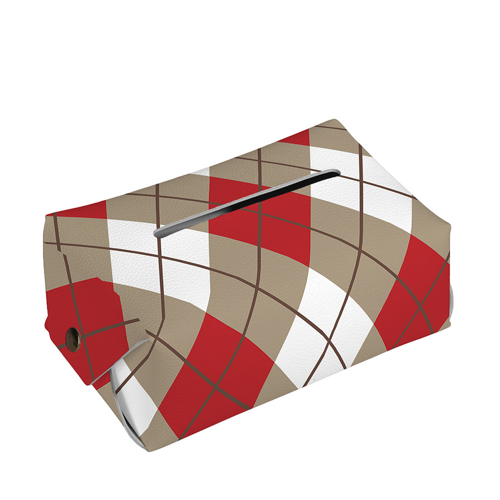 Red White And Beige Argyle Pattern Print Rectangle Tissue Box Cover