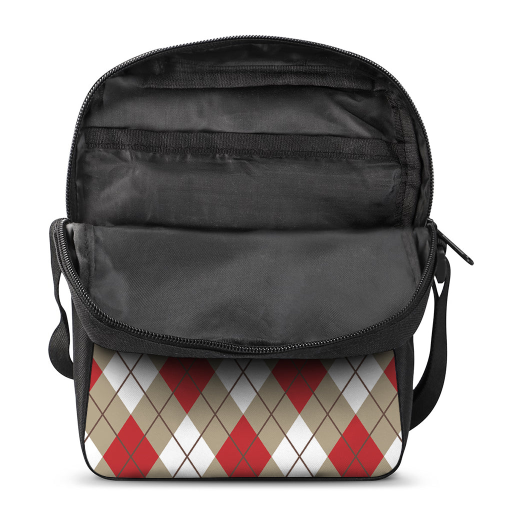 Red White And Beige Argyle Pattern Print Rectangular Crossbody Bag