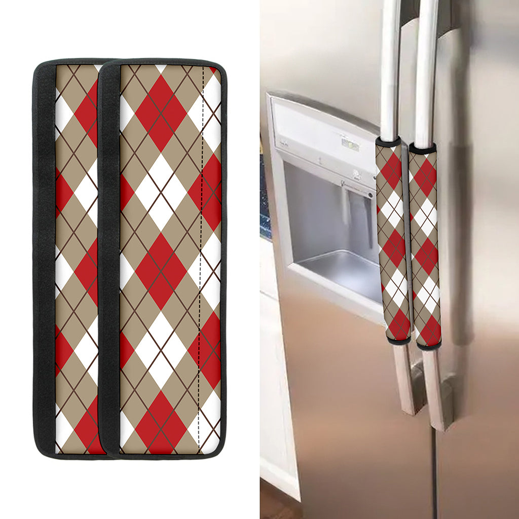 Red White And Beige Argyle Pattern Print Refrigerator Handle Covers