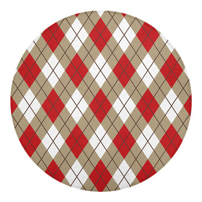 Red White And Beige Argyle Pattern Print Round Blanket