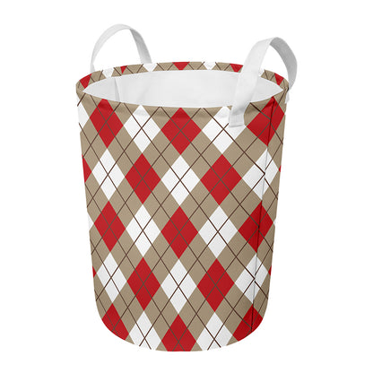 Red White And Beige Argyle Pattern Print Round Laundry Basket