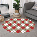 Red White And Beige Argyle Pattern Print Round Rug