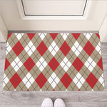 Red White And Beige Argyle Pattern Print Rubber Doormat