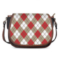 Red White And Beige Argyle Pattern Print Saddle Bag