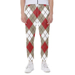 Red White And Beige Argyle Pattern Print Scuba Joggers