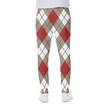 Red White And Beige Argyle Pattern Print Scuba Joggers